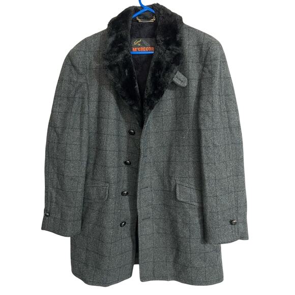 Vintage McGregor Men's Grey Wool Faux Fur Lined Coat Size 40 - Picture 1 of 7